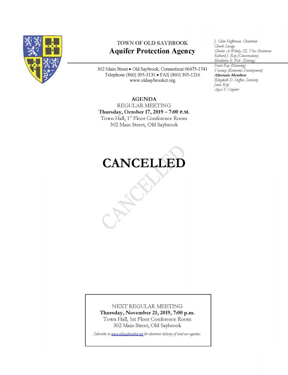 10/17/19 APA Meeting Cancellation