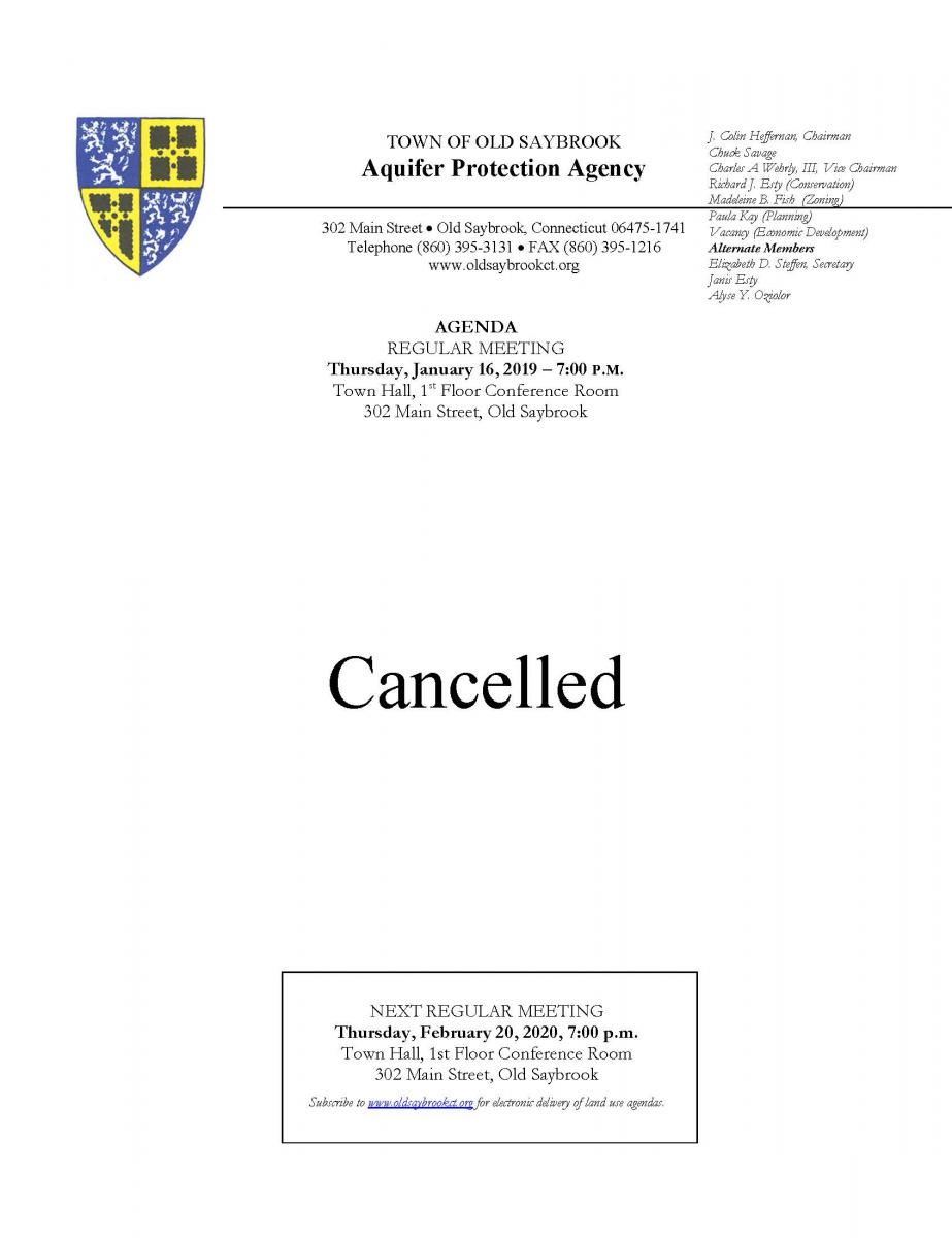 APA meeting cancelled 1/16