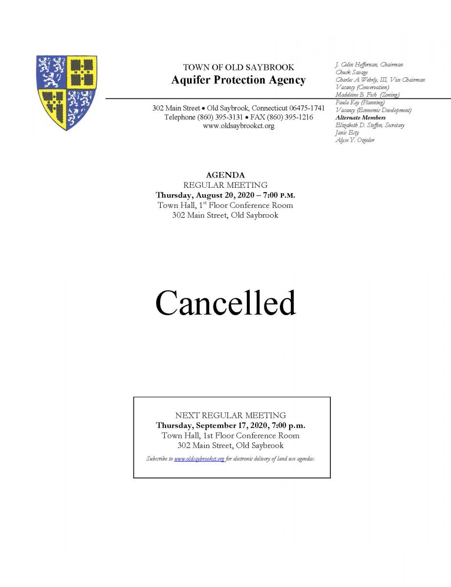 APA meeting cancellation 8/20/20