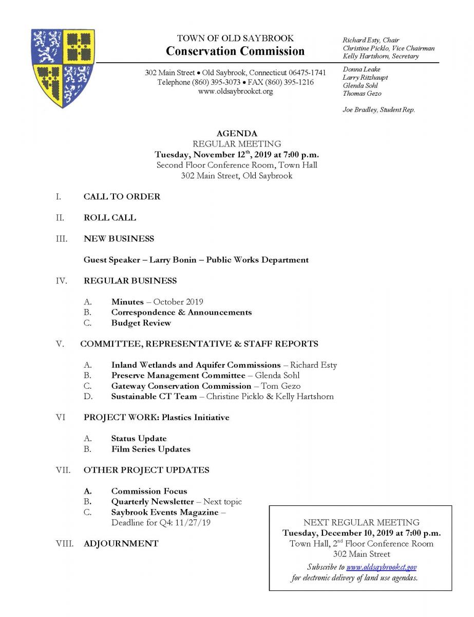 Conservation Commission Meeting Agenda 11/12/19