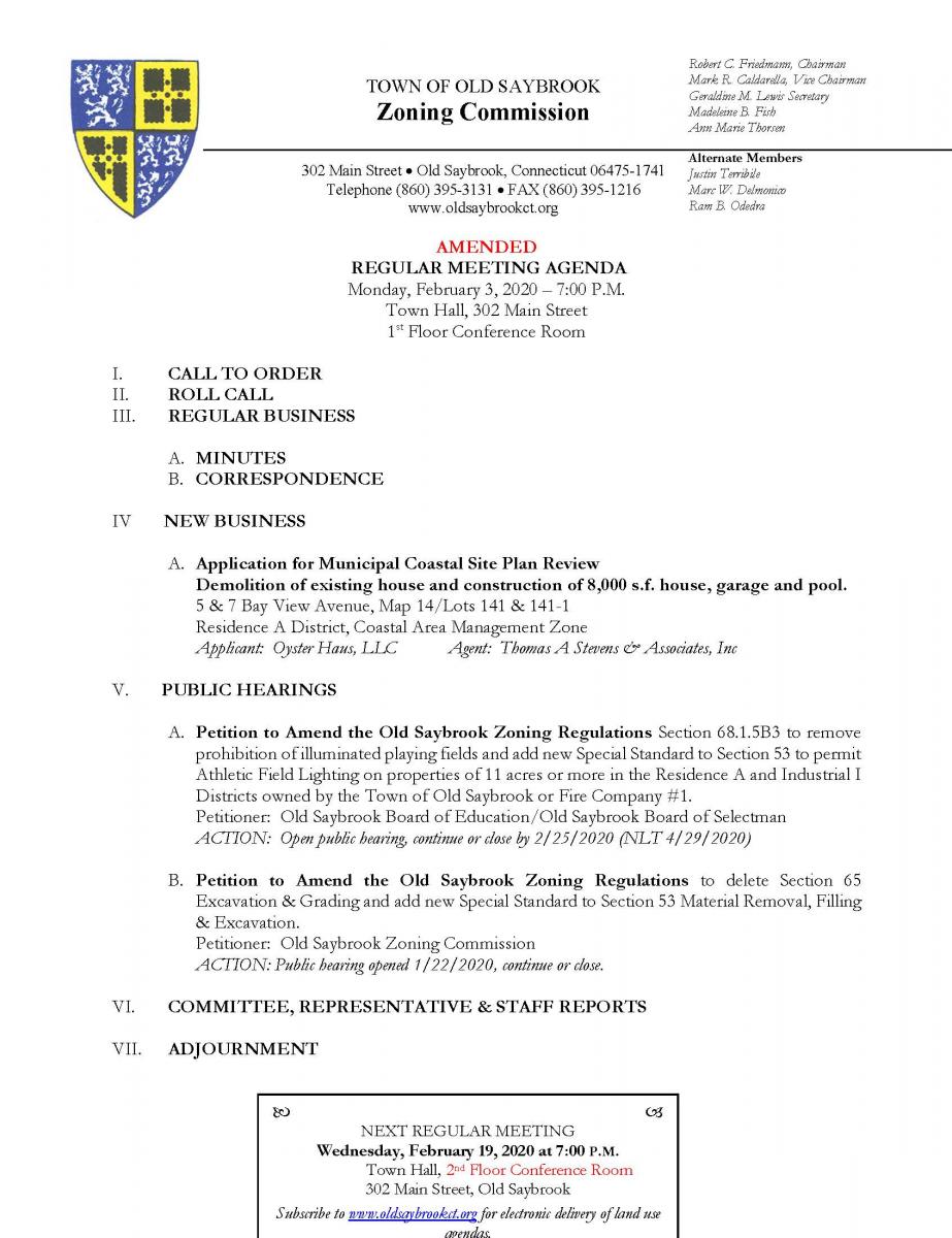 Zoning Commission Amended Agenda