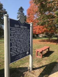Saye-Brooke Historic Sign in Fall