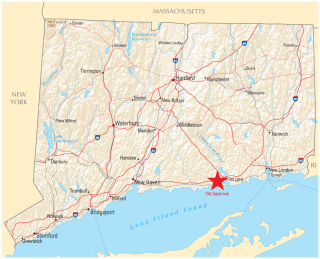 Map of Connecticut with star on Old Saybrook
